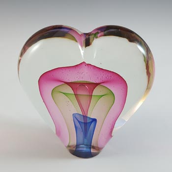 Chinese Murano Style Pink, Green & Blue Sommerso Glass Heart Paperweight