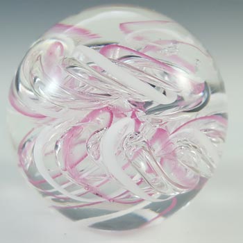 MARKED Langham Pink, White & Clear British Glass Paperweight