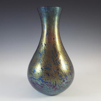LABELLED Royal Brierley Large Iridescent Black Glass 'Studio' Vase