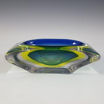 Murano Blue & Uranium Yellow Sommerso Glass Vintage Bowl