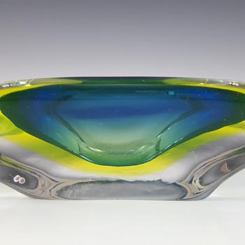 Arte Nuova Murano Blue & Uranium Yellow Sommerso Glass Bowl