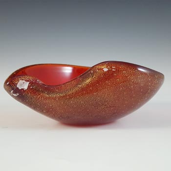 Murano Venetian Red Glass & Gold Leaf Vintage Bowl / Ashtray