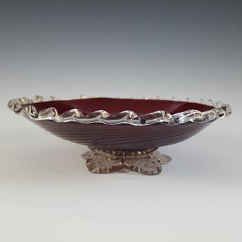 Murano / Venetian Red Glass & Gold Leaf Vintage Footed Bowl
