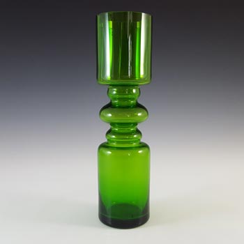 Scandinavian Style Retro Green Hooped Glass Romanian Vase