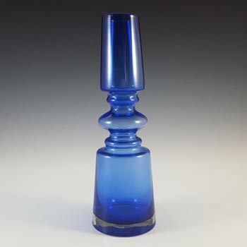 Scandinavian Style Vintage Blue Cased Hooped Glass Romanian Vase