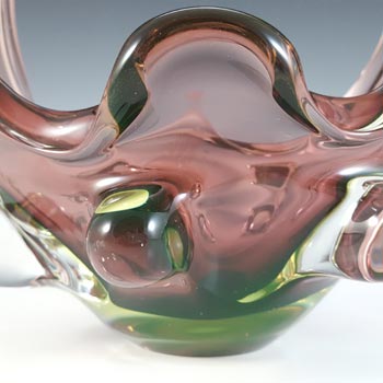 Murano Purple & Uranium Green Sommerso Glass Sculpture Bowl