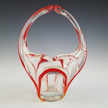 Crystal Brand Vintage Chinese Red & Clear Glass Basket