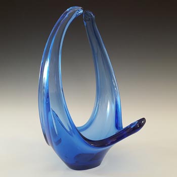Viartec Murano Style Blue Spanish Glass Basket Sculpture Bowl