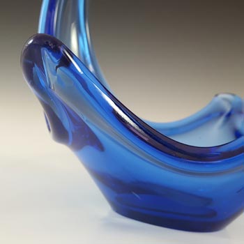 Viartec Murano Style Blue Spanish Glass Basket Sculpture Bowl