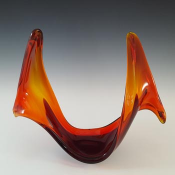 Viartec Murano Style Selenium Red & Orange Spanish Glass Horn Sculpture