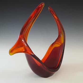 Viartec Murano Style Selenium Red & Orange Spanish Glass Horn Sculpture