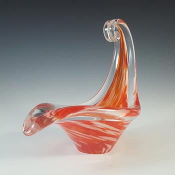 Viartec Murano Style Orange & White Spanish Glass Sculpture Bowl
