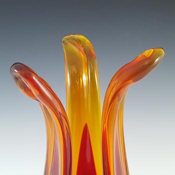 Viartec Murano Style Selenium Red & Orange Spanish Glass Flower Sculpture