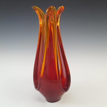 Viartec Murano Style Selenium Red & Orange Spanish Glass Flower Sculpture