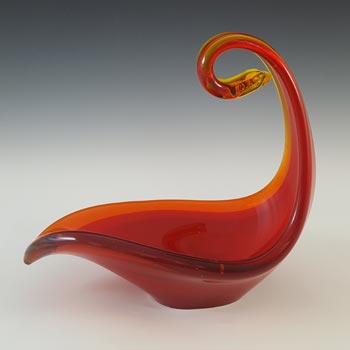 Viartec Murano Style Selenium Red & Orange Spanish Glass Sculpture Bowl