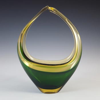 Murano / Venetian Green & Amber Sommerso Glass Sculpture Bowl