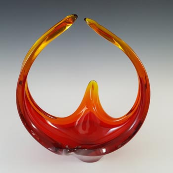 Viartec Murano Style Selenium Red & Orange Spanish Glass Basket Sculpture