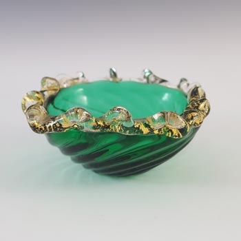 LABELLED Archimede Seguso Murano Green Glass Gold Leaf Bowl