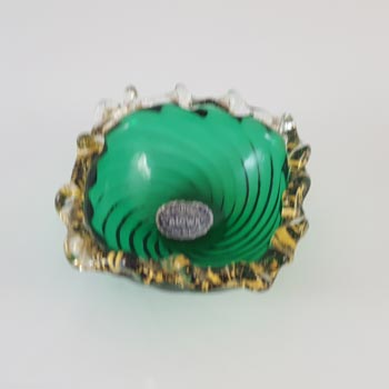 LABELLED Archimede Seguso Murano Green Glass Gold Leaf Bowl