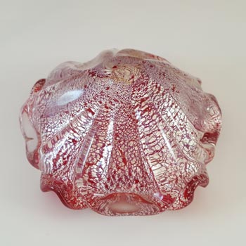 Murano Italian Red Glass & Silver Leaf Bowl / Ashtray