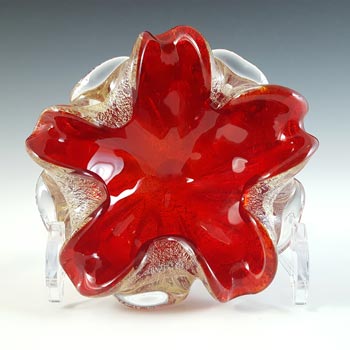 Murano Venetian Red Glass & Silver Leaf Bowl / Ashtray