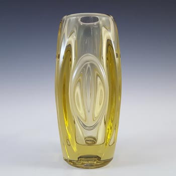 Rosice Sklo Union 6" Yellow Glass Lens Vase by Rudolf Schrötter