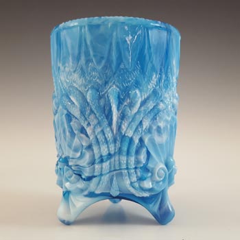 MARKED Davidson Victorian Blue Malachite / Slag Glass Vase