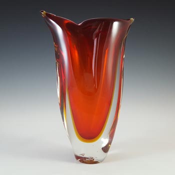 Murano Venetian Red & Amber Sommerso Glass Vintage Vase