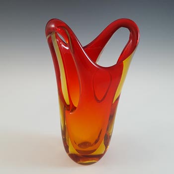 Murano Italian Red & Amber Sommerso Glass Vintage Vase