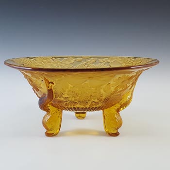 Sowerby #1544 Art Deco Amber Glass 'Diving Dolphins' Bowl