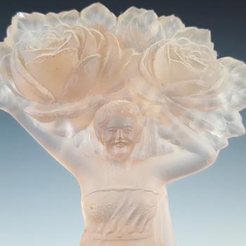 Sowerby Art Deco Frosted Pink Glass Lady & Roses Figurine