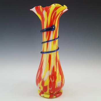 Czech Red, Yellow & Blue Art Deco Spatter Glass Vase
