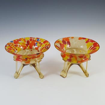 Welz Czech 1940's Pair of Spatter Glass Vases / Bowls