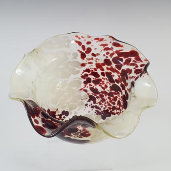 Vintage Red & White Hand Blown Speckled Glass Bowl