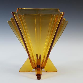 Stölzle #19256 Czech Art Deco Vintage Amber Glass Vase