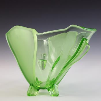 Stölzle #19289 Czech Art Deco Vintage Green Glass Bowl