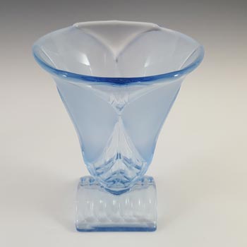 Stölzle Czech Art Deco 1930's Blue Glass Footed Vase