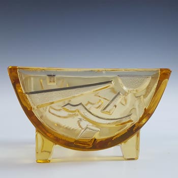 Sowerby Art Deco Amber Glass \"Sunburst/Sunray\" Bowl - Marked