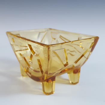 Sowerby Art Deco Amber Glass "Sunburst/Sunray" Bowl - Marked