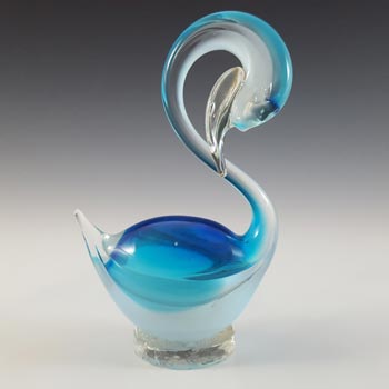 Murano Vintage Blue & Opalescent White Venetian Glass Swan