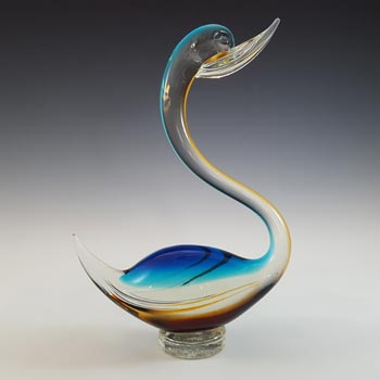 Murano Vintage Blue & Amber Sommerso Glass Swan Figurine