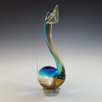 Murano Vintage Blue & Amber Sommerso Glass Swan Figurine