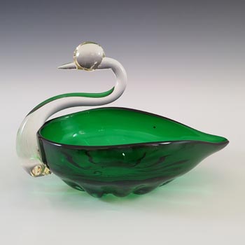 Japanese "Best Art Glass" Green & Clear Vintage Swan Bowl