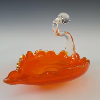 Japanese "Best Art Glass" Orange & Clear Retro Swan Bowl