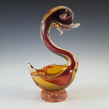 Murano / Venetian Brown & Amber Sommerso Glass Swan Sculpture
