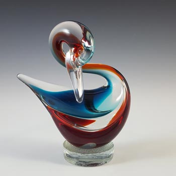 Murano Retro Blue & Red Venetian Glass Swan Sculpture