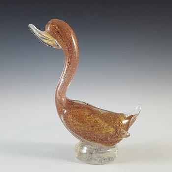 Murano Vintage Pink & Gold Leaf Glass Swan / Duck Sculpture