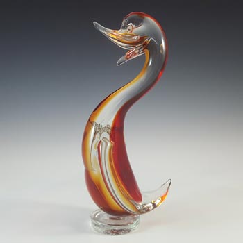 (image for) Murano Vintage Red & Amber Venetian Glass Duck Figurine