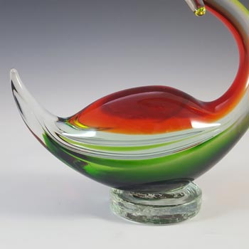Murano Retro Green & Red Venetian Glass Swan Figurine