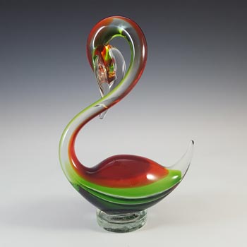 Murano Retro Green & Red Venetian Glass Swan Figurine
